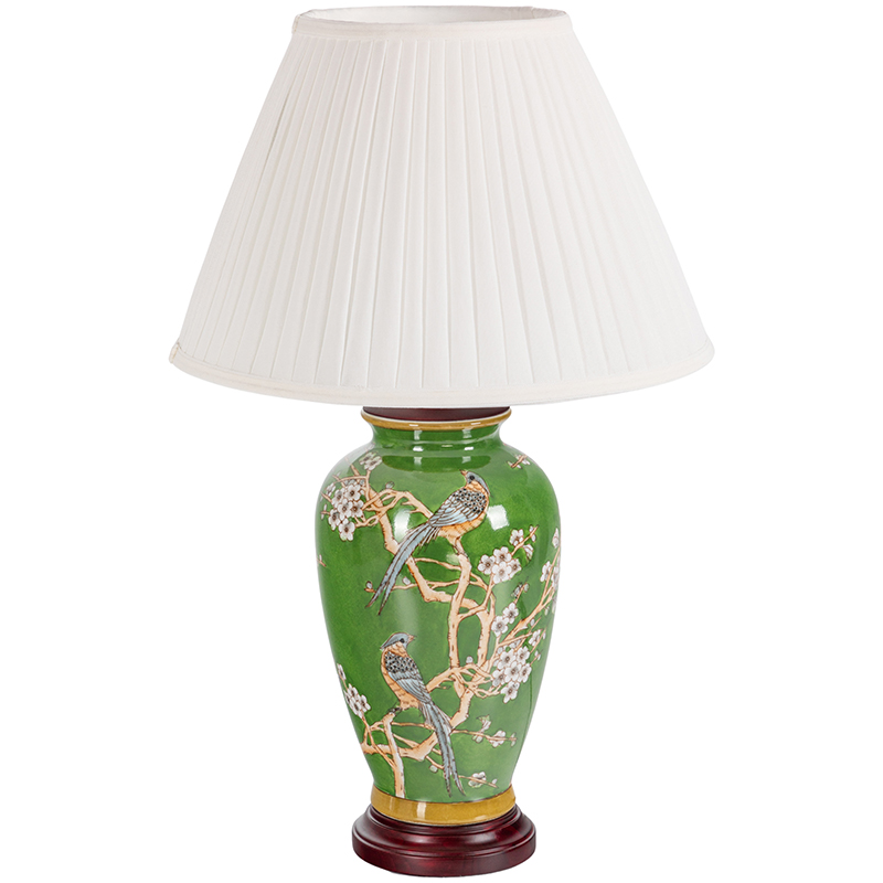 Настольная лампа с абажуром Birds Green Chinoiserie Lampshade Зеленый Белый Коричневый Настольная лампа с абажуром Birds Green Chinoiserie Lampshade Зеленый Белый Коричневый в Грозном | Loft Concept
