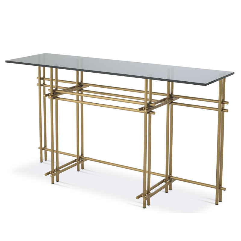 Консоль Eichholtz CONSOLE TABLE QUINN Латунь Стекло Смок Консоль Eichholtz CONSOLE TABLE QUINN Латунь Стекло Смок в Грозном | Loft Concept