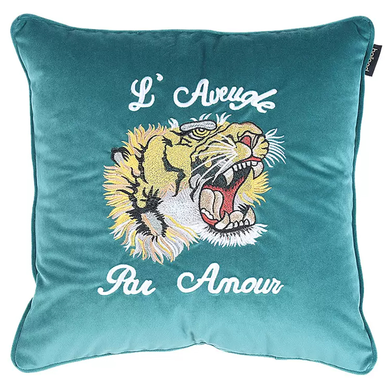 Декоративная подушка Стиль Gucci Tiger Turquoise Cushion Бирюзовый Желтый Белый Черный Декоративная подушка Стиль Gucci Tiger Turquoise Cushion Бирюзовый Желтый Белый Черный в Грозном | Loft Concept