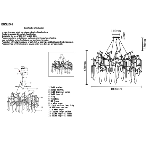 Люстра подвесная с прозрачными подвесками в форме капель Droplet Chandelier в Грозном