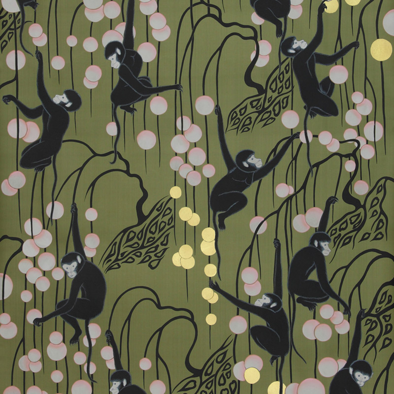 Обои ручная роспись Deco Monkeys Special Colourway on Olive dyed silk Обои ручная роспись Deco Monkeys Special Colourway on Olive dyed silk в Грозном | Loft Concept