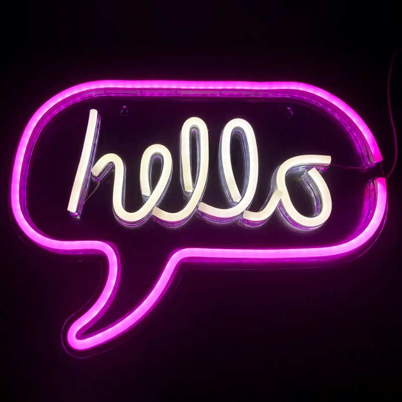 Неоновая настенная лампа Hello Neon Wall Lamp Розовый Белый Неоновая настенная лампа Hello Neon Wall Lamp Розовый Белый в Грозном | Loft Concept