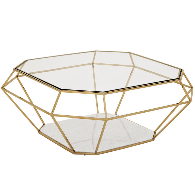 Кофейный стол Eichholtz Coffee Table Asscher Золотой Прозрачный Белый Мрамор Bianco Кофейный стол Eichholtz Coffee Table Asscher Золотой Прозрачный Белый Мрамор Bianco в Грозном | Loft Concept