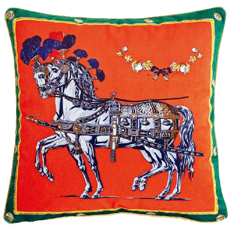 Декоративная подушка Hermes Horses 118 Оранжевый Зеленый Синий Белый Декоративная подушка Hermes Horses 118 Оранжевый Зеленый Синий Белый в Грозном | Loft Concept