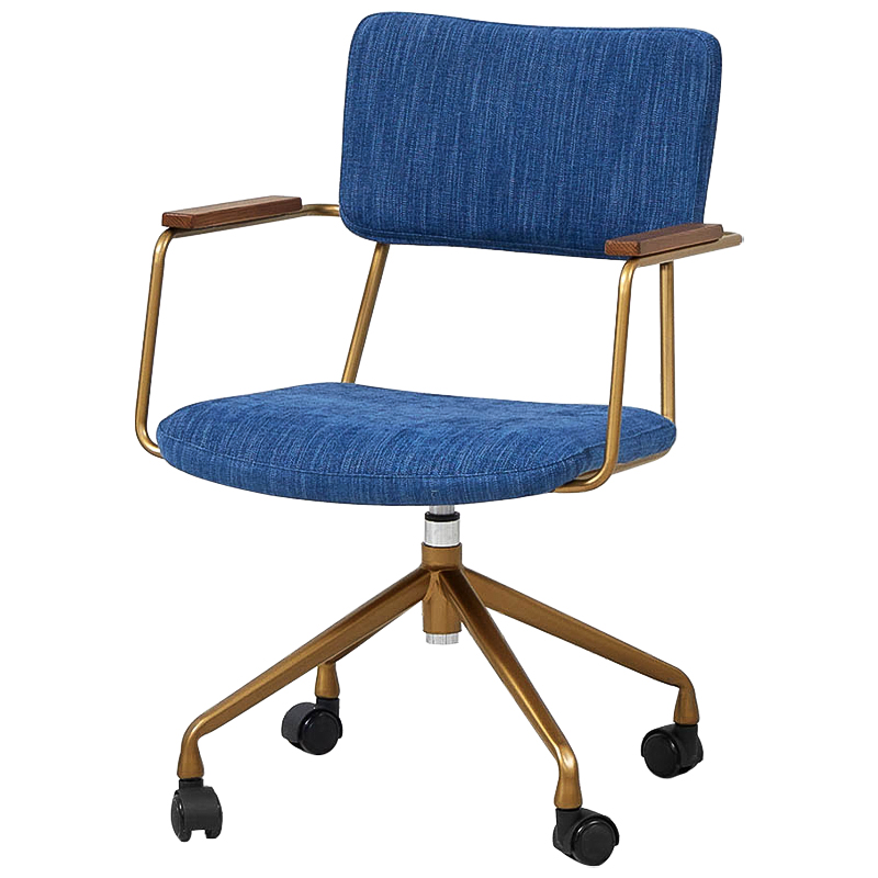 Кресло на колесах Ryan Loft Chair Blue Синий Коричневый Золотой Кресло на колесах Ryan Loft Chair Blue Синий Коричневый Золотой в Грозном | Loft Concept