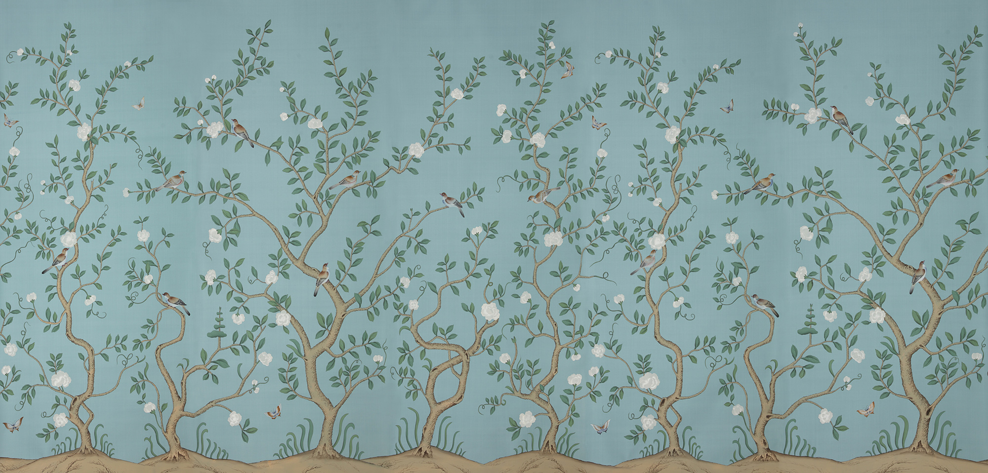 Обои ручная роспись Gustavian Garden Special Colourway on Duck Egg dyed silk Обои ручная роспись Gustavian Garden Special Colourway on Duck Egg dyed silk - постер Loft-Concept в Грозном