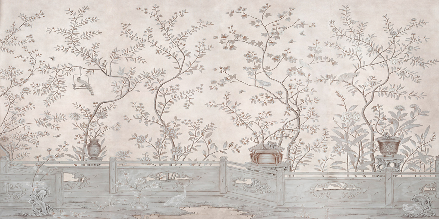 Обои ручная роспись Salon Vert Pewter gilded silk - фото