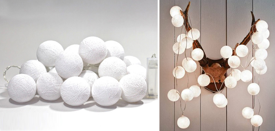 Гирлянда хлопковые фонарики Сotton Ball White - Loft-Concept в Грозном