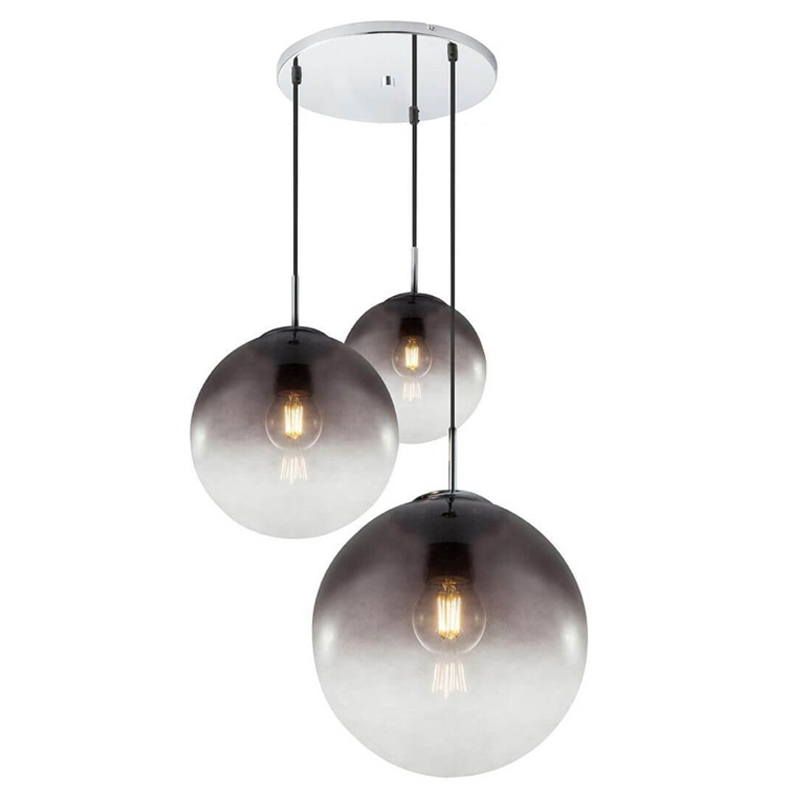 Люстра Ball Sunrise Pendant lamp smok 3 плафона Стекло Смок Хром Люстра Ball Sunrise Pendant lamp smok 3 плафона Стекло Смок Хром в Грозном | Loft Concept