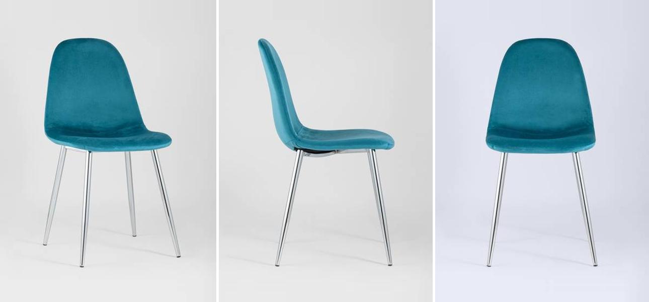 Стул Archie Chair Темно-Бирюзовый Велюр Хромированные ножки - фото