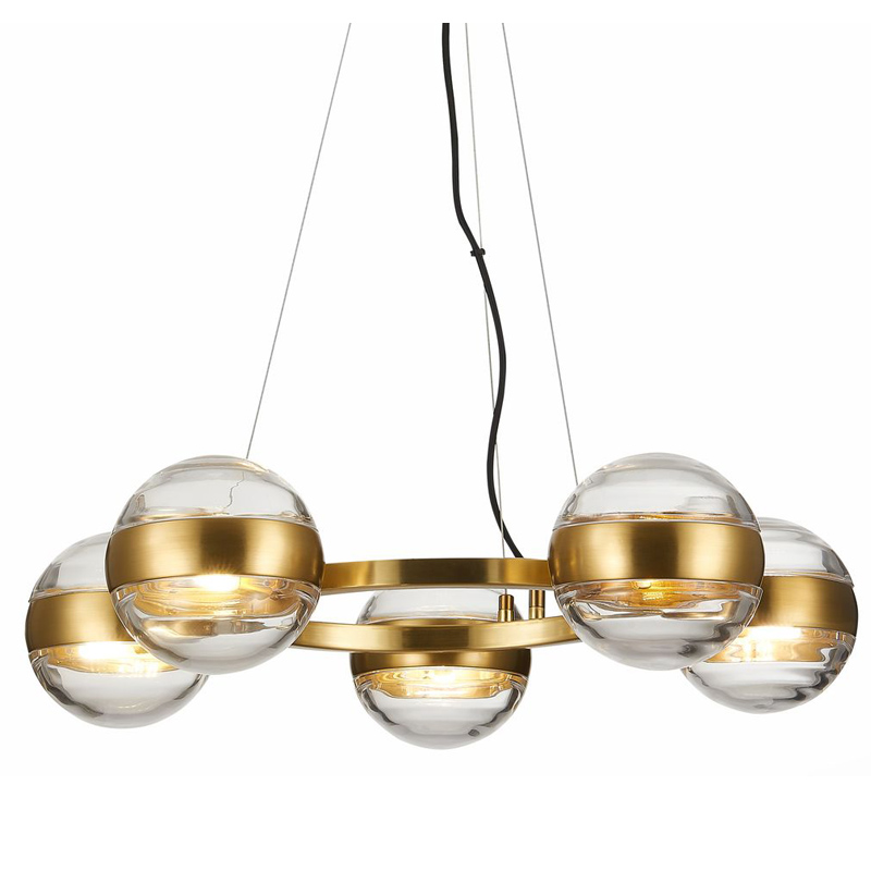 Люстра Leandra Chandelier 5 Balls Латунь Прозрачное Стекло Люстра Leandra Chandelier 5 Balls Латунь Прозрачное Стекло в Грозном | Loft Concept