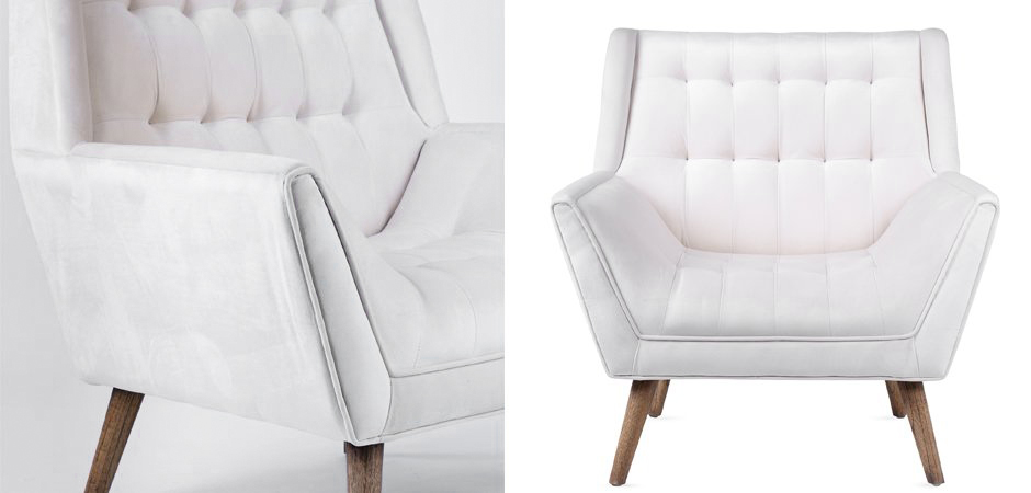 Кресло Danish Modern Armchair Tufted Accent белый велюр Кресло Danish Modern Armchair Tufted Accent белый велюр - Loft-Concept в Грозном