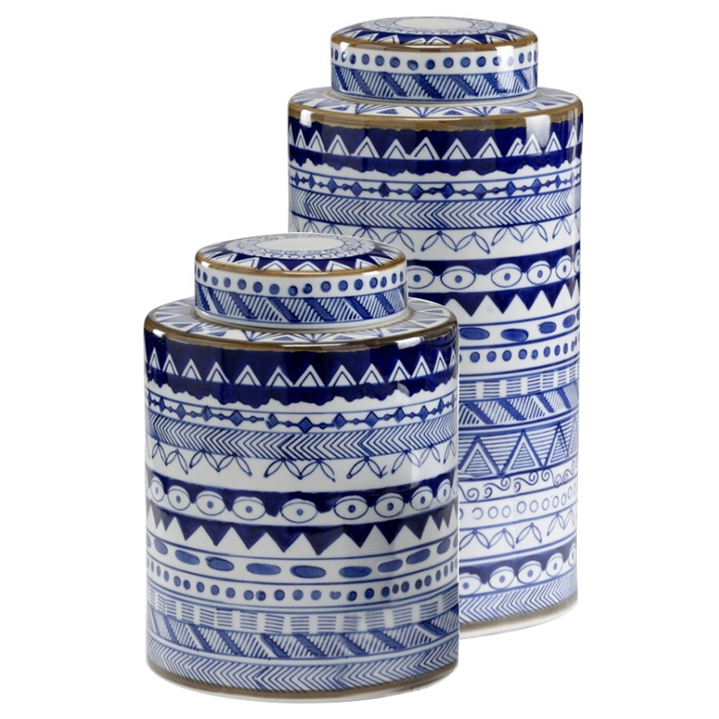 Вазы с крышками Oriental Blue Ornament Vases Синий Белый Вазы с крышками Oriental Blue Ornament Vases Синий Белый в Грозном | Loft Concept