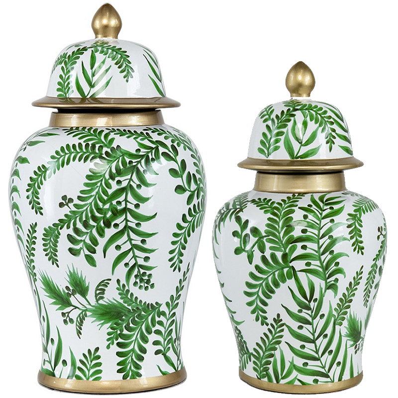 Ваза с крышкой Green Plant Vase Белый Зеленый Золотой Ваза с крышкой Green Plant Vase Белый Зеленый Золотой в Грозном | Loft Concept