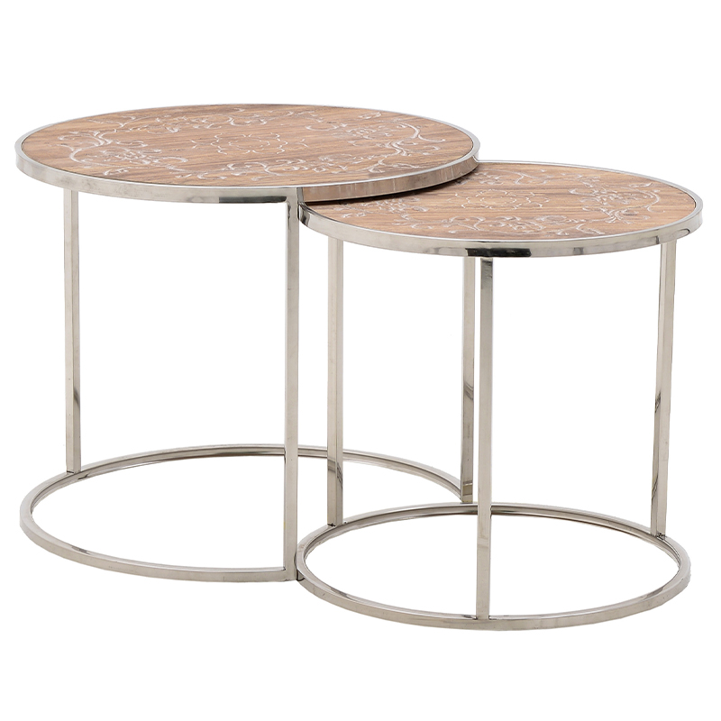 Комплект приставных столиков Malia Round Side Tables Древесина Серебряный Комплект приставных столиков Malia Round Side Tables Древесина Серебряный в Грозном | Loft Concept