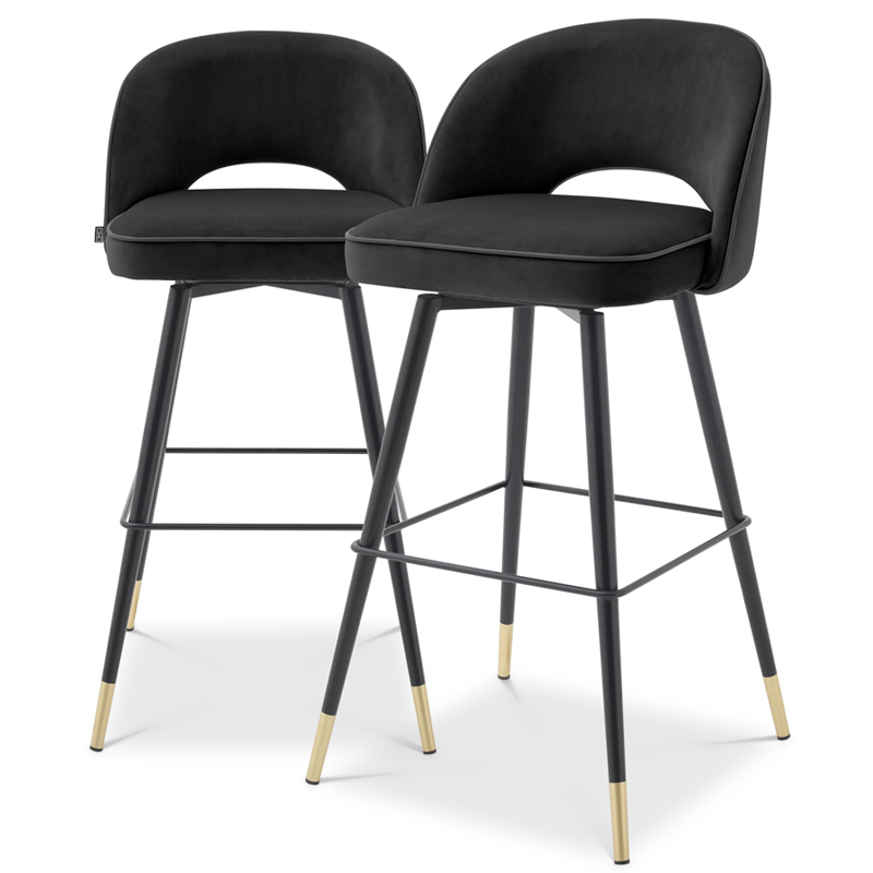 Комплект барных стульев Eichholtz Bar Stool Cliff set of 2 black Черный Латунь Комплект барных стульев Eichholtz Bar Stool Cliff set of 2 black Черный Латунь в Грозном | Loft Concept