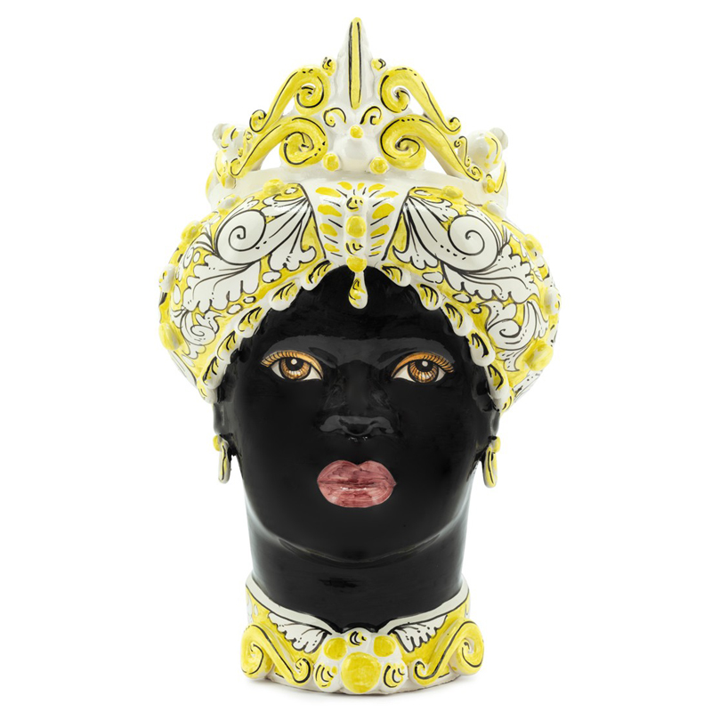 Ваза VASE MORO LADY MEDIUM yellow Черный Белый Желтый Ваза VASE MORO LADY MEDIUM yellow Черный Белый Желтый в Грозном | Loft Concept