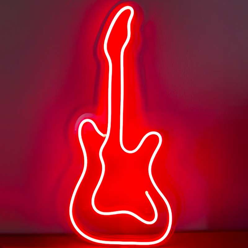 Неоновая настенная лампа Guitar Neon Wall Lamp Красный Прозрачный Неоновая настенная лампа Guitar Neon Wall Lamp Красный Прозрачный в Грозном | Loft Concept