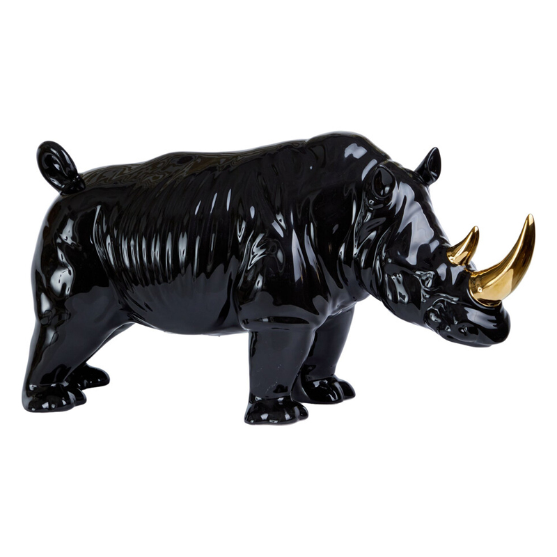Статуэтка черный носорог с золотыми рогами Golden Horned Black Rhino Черный Золотой Статуэтка черный носорог с золотыми рогами Golden Horned Black Rhino Черный Золотой в Грозном | Loft Concept