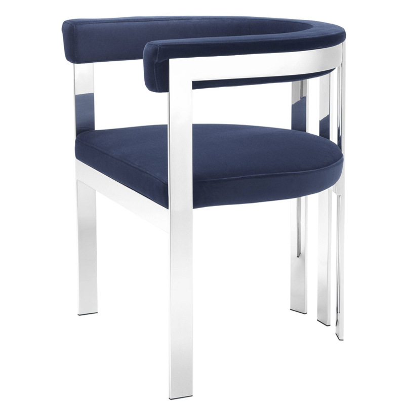 Стул Eichholtz Dining Chair Clubhouse blue Сапфирово-синий Нержавеющая сталь Стул Eichholtz Dining Chair Clubhouse blue Сапфирово-синий Нержавеющая сталь в Грозном | Loft Concept