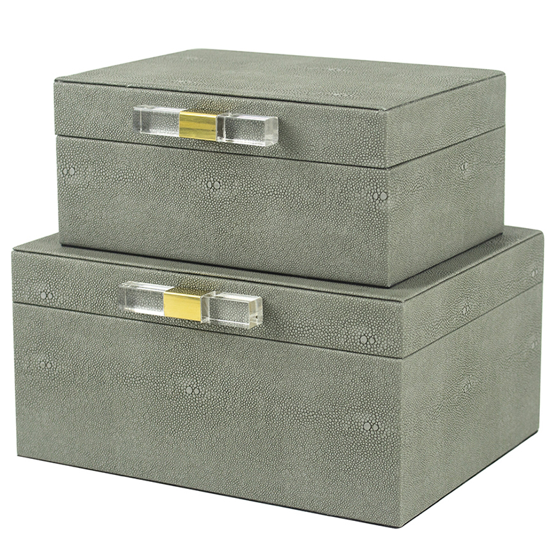 Комплект шкатулок Stingray Skin Gray Boxes Бежево-серый Глянцевое золото Прозрачный Комплект шкатулок Stingray Skin Gray Boxes Бежево-серый Глянцевое золото Прозрачный в Грозном | Loft Concept