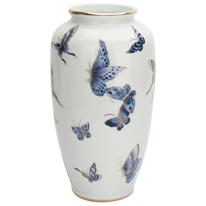 Ваза Porcelain Butterfly Blue and Gold Vase Белый Светло-синий Золотой Ваза Porcelain Butterfly Blue and Gold Vase Белый Светло-синий Золотой в Грозном | Loft Concept