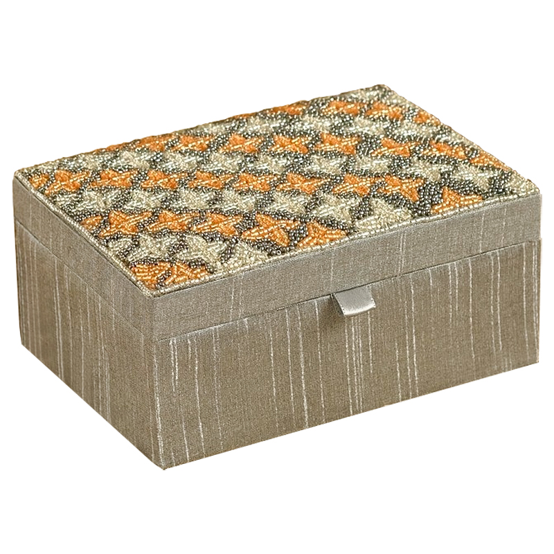 Шкатулка с вышивкой из бисера Sutara Beads Embroidery Box Серебряный Оранжевый Бежевый Шкатулка с вышивкой из бисера Sutara Beads Embroidery Box Серебряный Оранжевый Бежевый в Грозном | Loft Concept