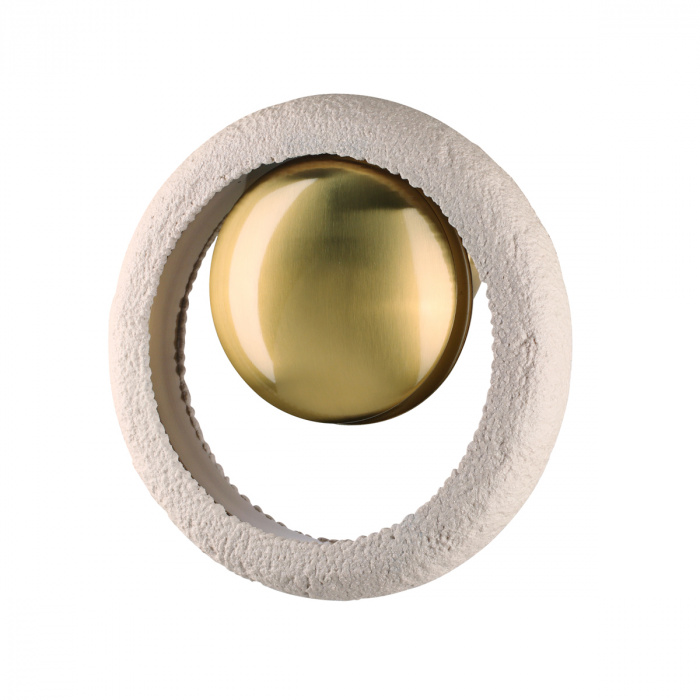 Бра с бежевым текстурным кольцом и латунным шаром в центре Tactile  Латунь сатинированная Бежевый в Грозном | Loft Concept 