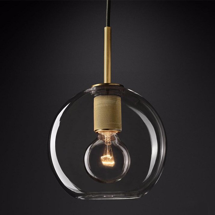 Подвесной светильник RH Utilitaire Globe Pendant Brass Латунь Прозрачное Стекло в Грозном | Loft Concept 