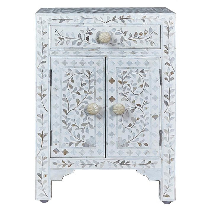 Тумба инкрустация перламутром Inlaid Bone Soft pearl Белый Голубой пастельный в Грозном | Loft Concept 