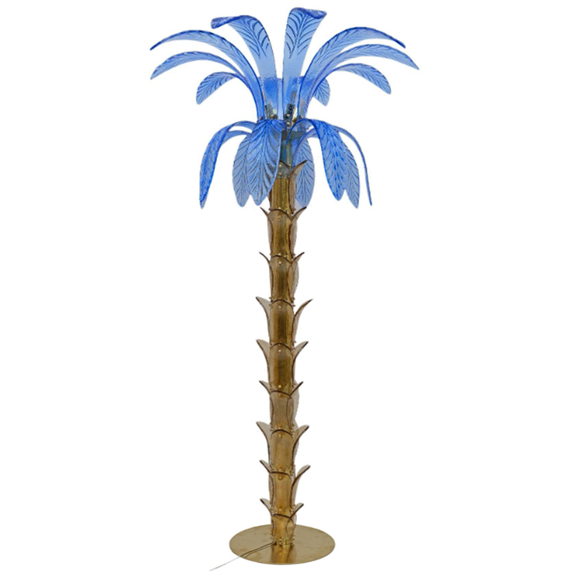 Торшер Glass Decorated Palm Floor Lamp Blue Листья Пальмы  Золотой Синий в Грозном | Loft Concept 