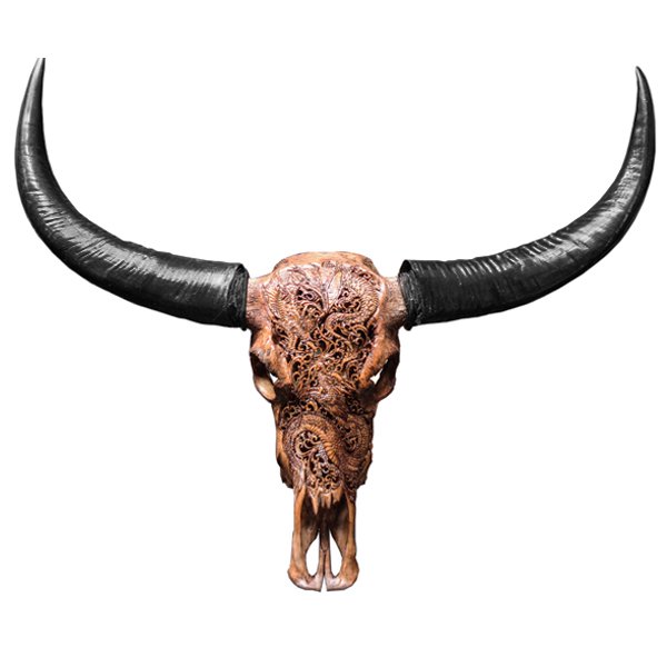 Череп буйвола Buffalo Skull Dragon резьба по кости Коричневый Череп буйвола Buffalo Skull Dragon резьба по кости Коричневый в Грозном | Loft Concept