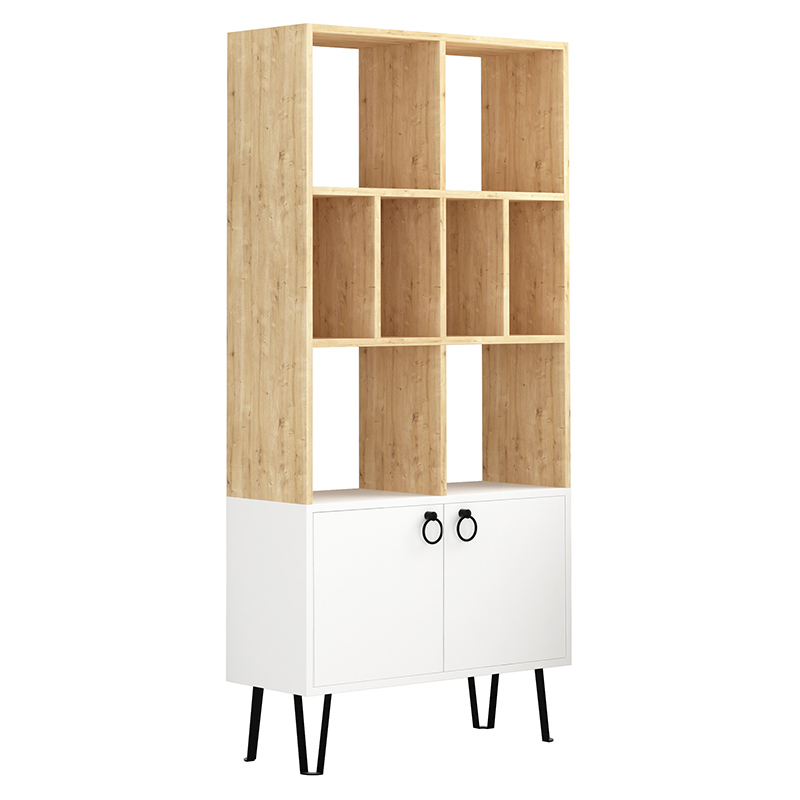 Стеллаж прямой цвета древесины с полками и 2-мя белыми дверцами BENE BOOKCASE OAK Древесина Белый Стеллаж прямой цвета древесины с полками и 2-мя белыми дверцами BENE BOOKCASE OAK Древесина Белый в Грозном | Loft Concept