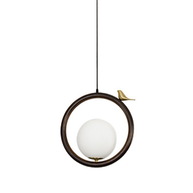 Светильник с птичкой Bird Wood Ring Hanging Lamp Латунь Белый Коричневый Светильник с птичкой Bird Wood Ring Hanging Lamp Латунь Белый Коричневый в Грозном | Loft Concept