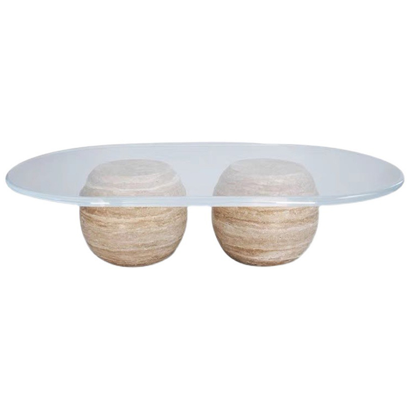 Кофейный стол Euan Travertine Coffee Table Прозрачное Стекло Бежевый Кофейный стол Euan Travertine Coffee Table Прозрачное Стекло Бежевый в Грозном | Loft Concept