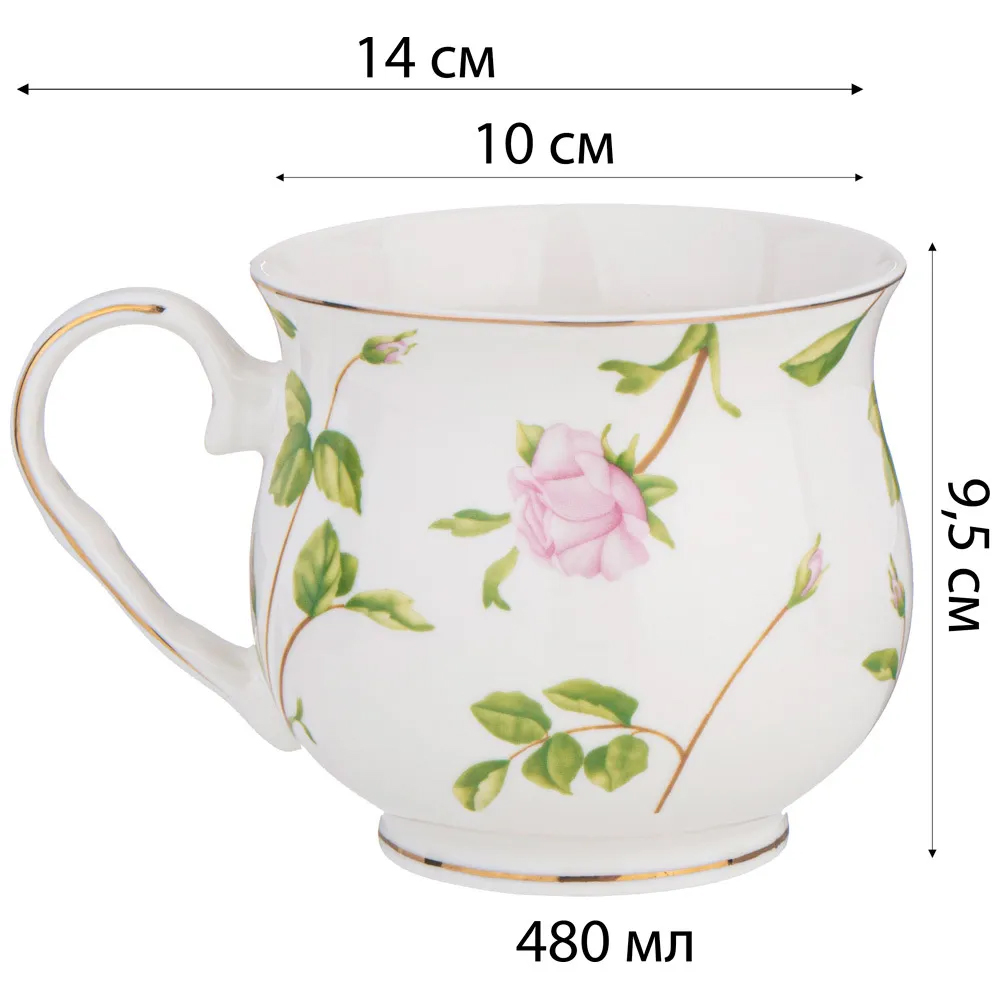 Кружка фарфоровая белая с цветочным принтом 480 мл Flower Porcelain Collection Кружка фарфоровая белая с цветочным принтом 480 мл Flower Porcelain Collection в Грозном