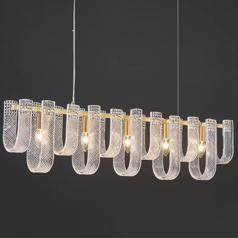 Линейная Люстра Prudence Textured Glass Linear Chandelier B Прозрачное Стекло Золотой в Грозном | Loft Concept 