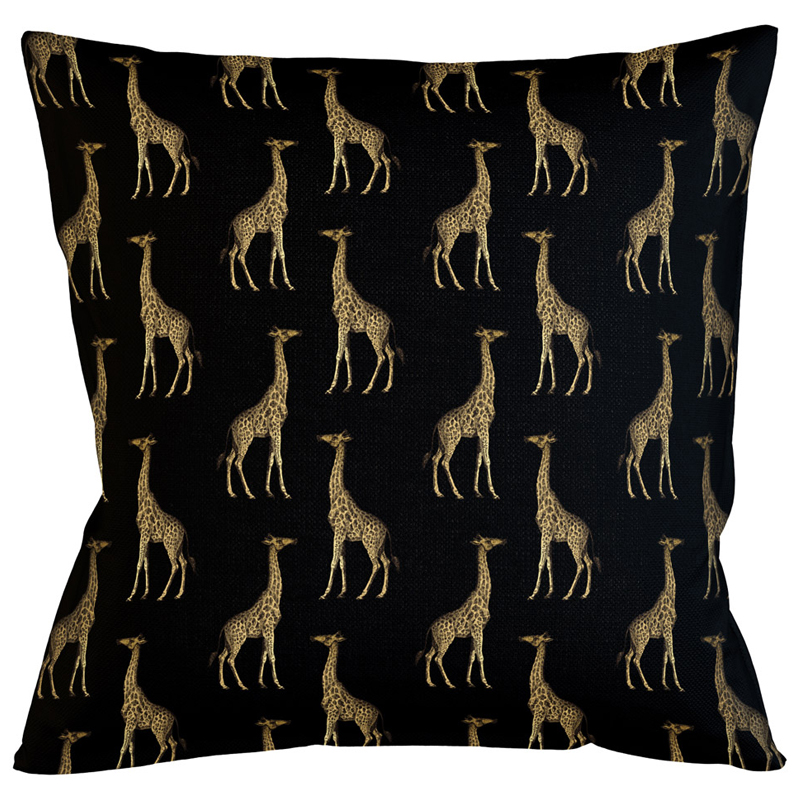Декоративная подушка с узором из жирафов Home Safari Black Черный Коричневый Декоративная подушка с узором из жирафов Home Safari Black Черный Коричневый в Грозном | Loft Concept