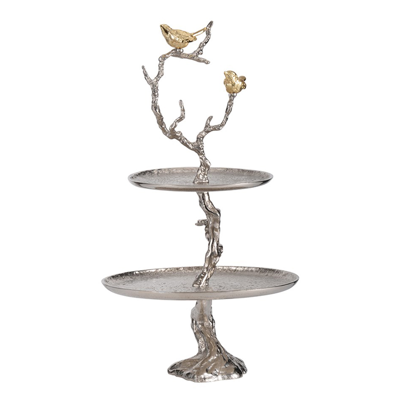 Блюдо двухъярусное Birds on Branches silver Сатиновое Серебро Золотой Блюдо двухъярусное Birds on Branches silver Сатиновое Серебро Золотой в Грозном | Loft Concept