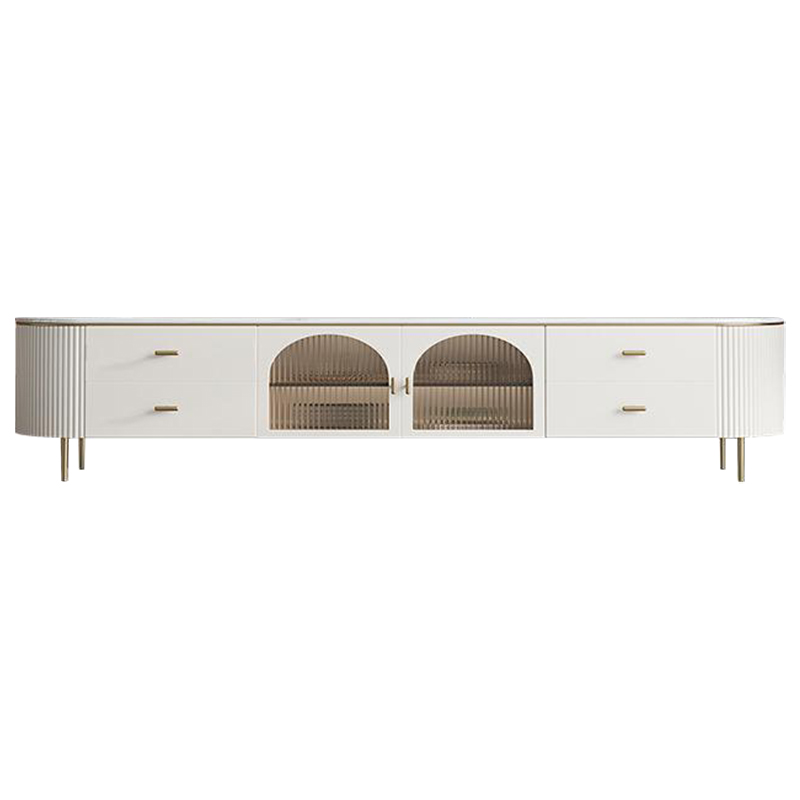 ТВ-тумба Shauna TV Stand Белый Золотой Прозрачное Стекло ТВ-тумба Shauna TV Stand Белый Золотой Прозрачное Стекло в Грозном | Loft Concept