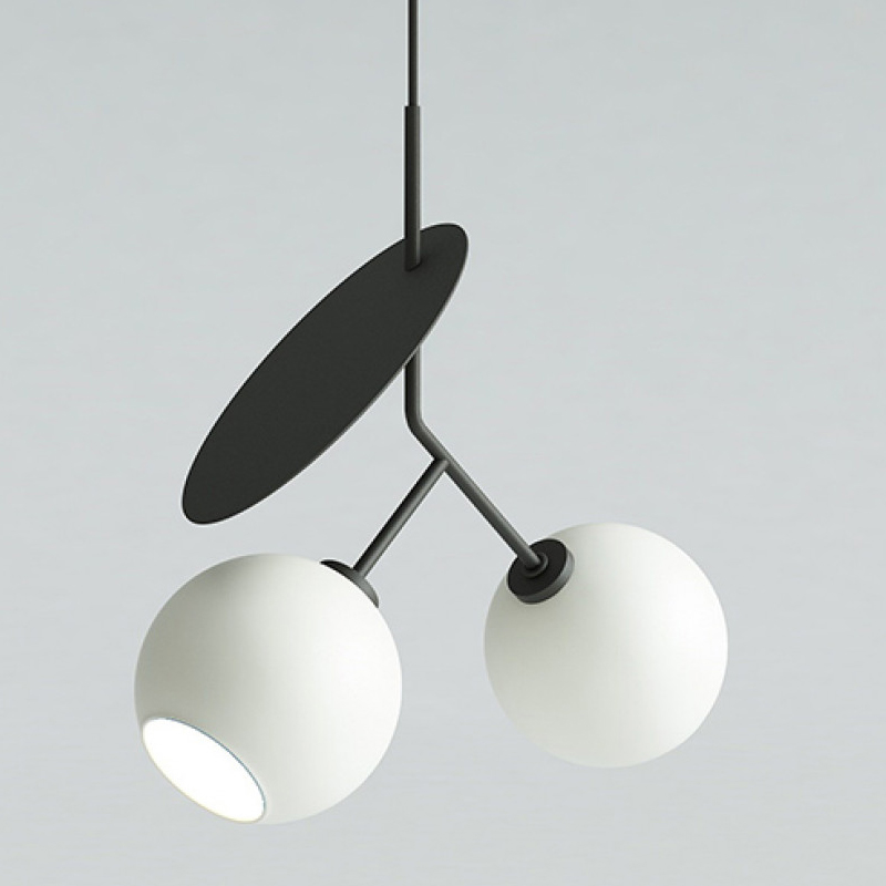 Подвесной светильник Cherry Pendant Double Black Белое матовое стекло Черный Подвесной светильник Cherry Pendant Double Black Белое матовое стекло Черный в Грозном | Loft Concept