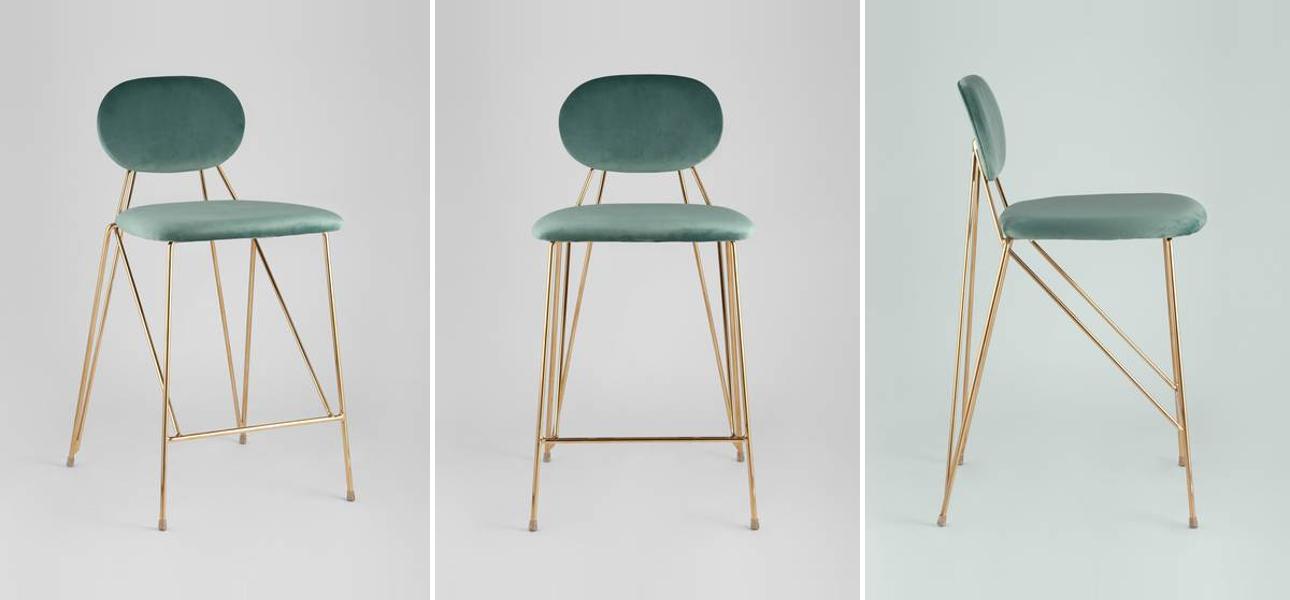 Полубарный Стул Alice Велюр Мятный цвет - фото