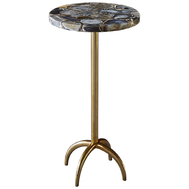 Приставной столик со столешницей из агата Grey Agate Side Table Серый Коричневый Латунь Приставной столик со столешницей из агата Grey Agate Side Table Серый Коричневый Латунь в Грозном | Loft Concept