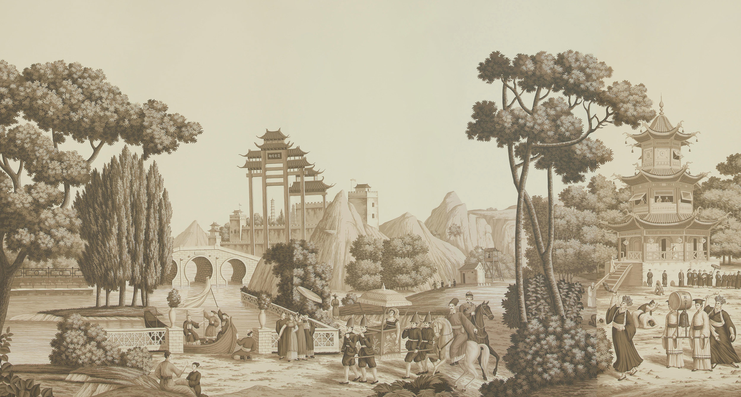 Обои ручная роспись Procession Chinoise Sepia on scenic paper Обои ручная роспись Procession Chinoise Sepia on scenic paper - постер Loft-Concept в Грозном