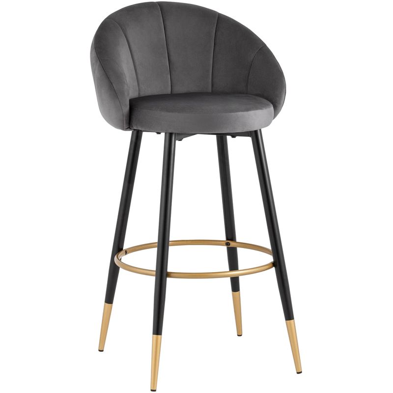Барный Стул Alberto Chair Серый Велюр Серый Черный Золотой Барный Стул Alberto Chair Серый Велюр Серый Черный Золотой в Грозном | Loft Concept