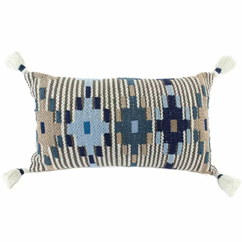 Подушка Blue Ikat с кисточками Синий Голубой Бежевый Подушка Blue Ikat с кисточками Синий Голубой Бежевый в Грозном | Loft Concept