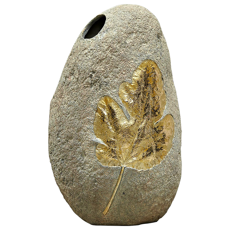 Ваза Golden Stone Leaf Vase имитация камня Бежево-серый Золотой Ваза Golden Stone Leaf Vase имитация камня Бежево-серый Золотой в Грозном | Loft Concept