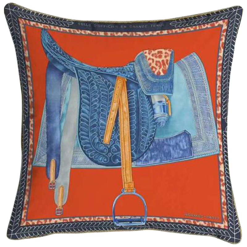 Декоративная подушка Hermes Saddle Orange 127 Оранжевый Голубой Мульти Декоративная подушка Hermes Saddle Orange 127 Оранжевый Голубой Мульти в Грозном | Loft Concept