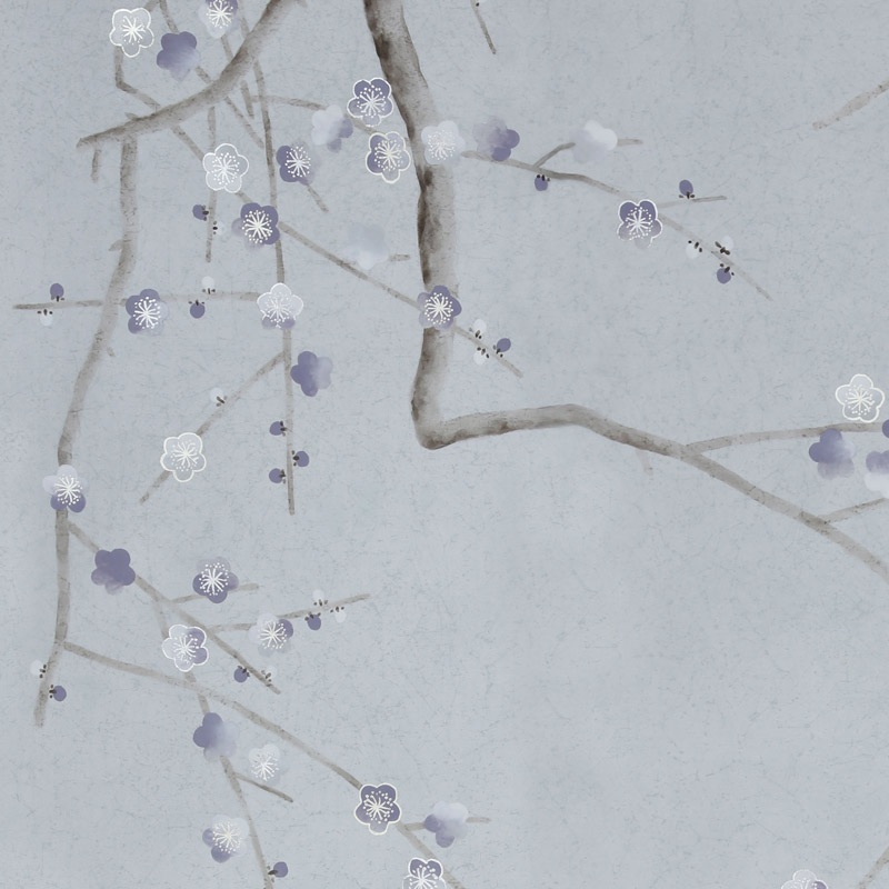 Обои ручная роспись Plum Blossom Special Colourway on Crackled Silver metallic silk Обои ручная роспись Plum Blossom Special Colourway on Crackled Silver metallic silk в Грозном | Loft Concept
