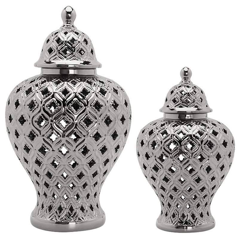 Ваза с крышкой Ceramic Silver Carving Vase Серебряный Ваза с крышкой Ceramic Silver Carving Vase Серебряный в Грозном | Loft Concept